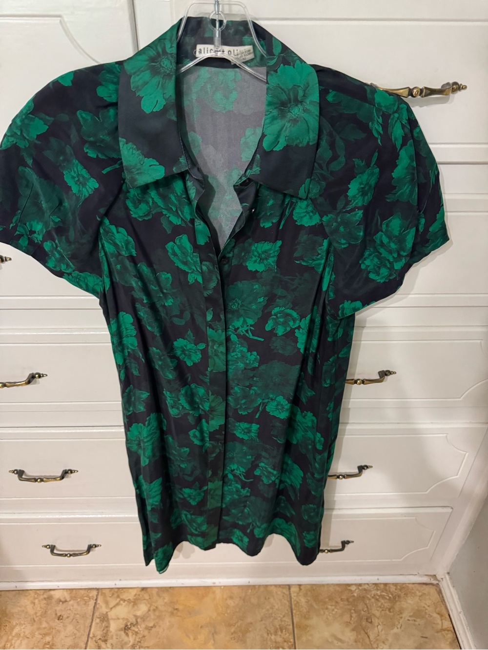 Alice + Olivia Black Dress with Emerald Green Floral Print